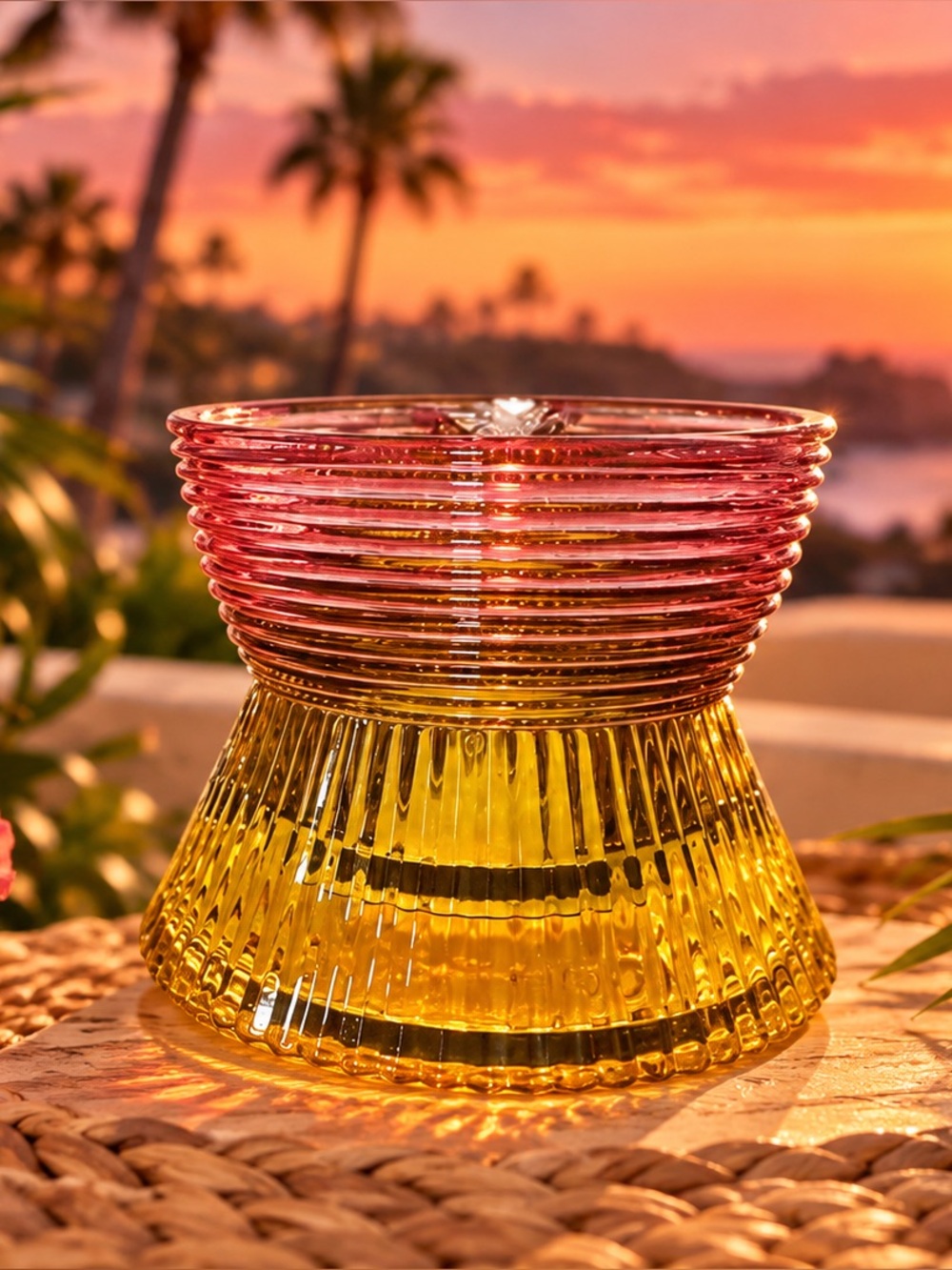 Bath & Body Works Pink & Yellow Glass Candle Holder decor ombré